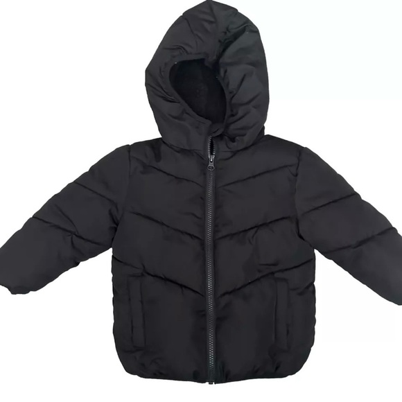 Swiss Tech Toddler Black Puffer Jacket With Sherpa Lined Hood Size 3T - Picture 1 of 3
